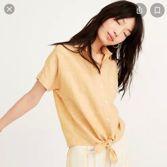 Madewell Woman’s Shirt Sleeve Tie Front Top Size XXS Style H9182 Yellow - Picture 3 of 11